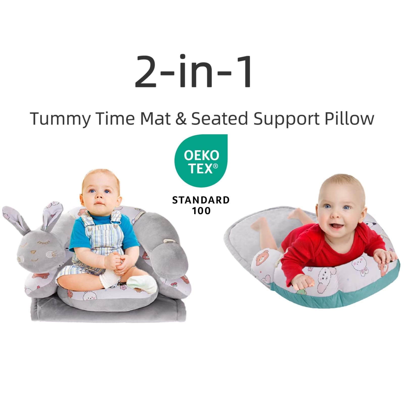 HbJoAixi 2-in-1 Tummy Time Mat Floor Seated Support Pillow, Baby Tummy Time Mat for Newborns and Older Babies, Detachable Caterpillar Tummy Time Playmat for Newborns Baby Skills