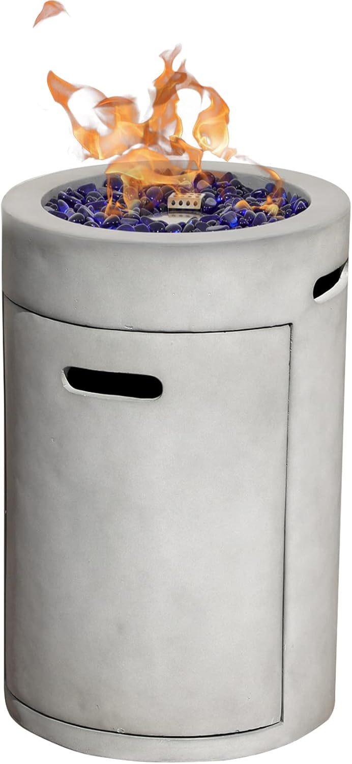 SUNSITT Outdoor Propane Fire Pit 16'' Round Patio Gas Fire Pit Table with Fire Glass Waterproof Cover Backyard Patio Garden Fire Pit, Grey Finish