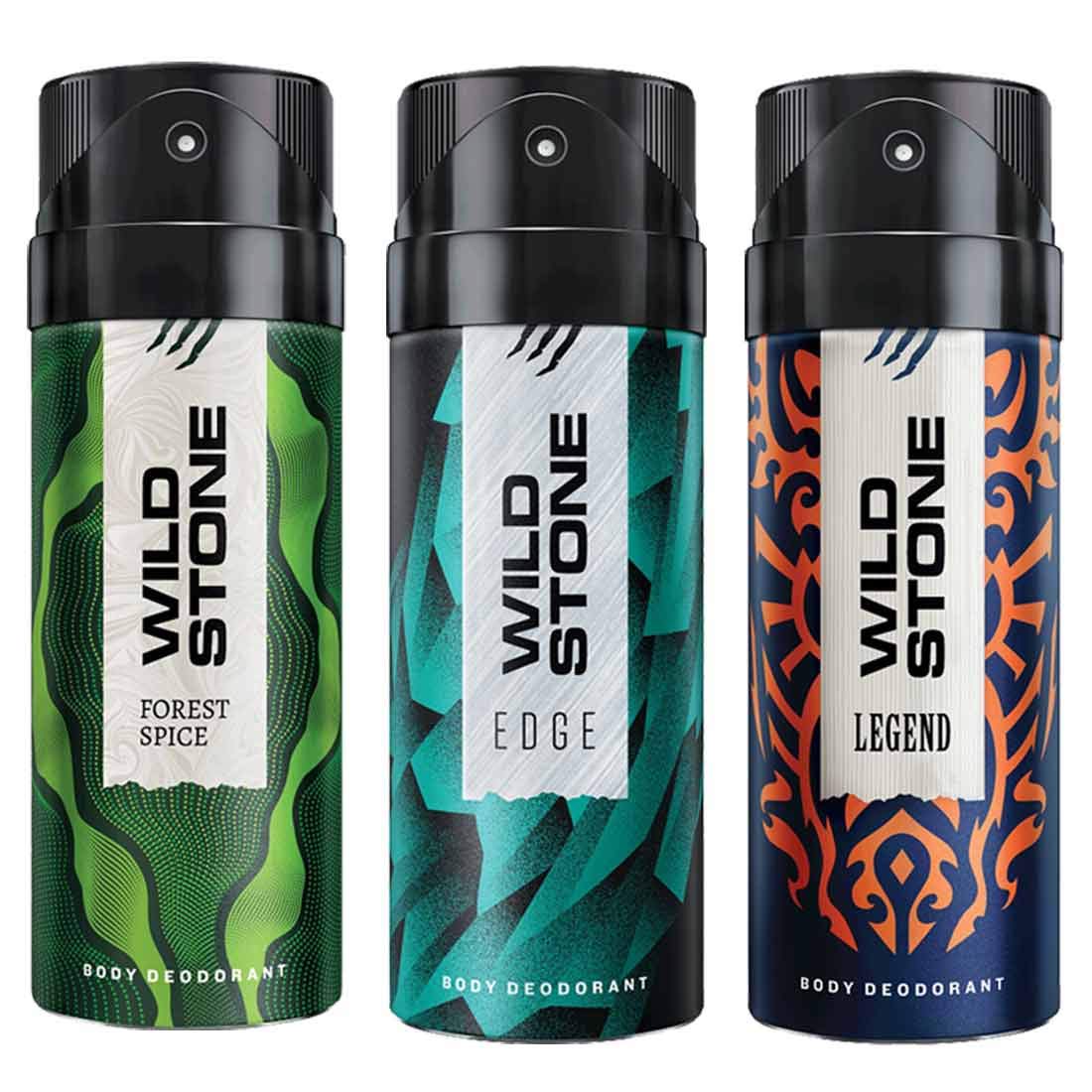 Wild Stone Edge, Legend and Forest Spice Deodorants for Men, Long Lasting Men Body Spray, Pack of 3 (150ml each)