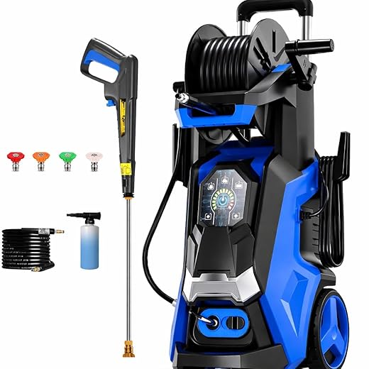 Pressure Washer Power Washers with Touch Screen, 5000PSIIMAX, High Pressure Cleaning Machine with 4 Quick Connect Nozzles and Foam Cannon for Cars Driveways Patios Fences, Blue