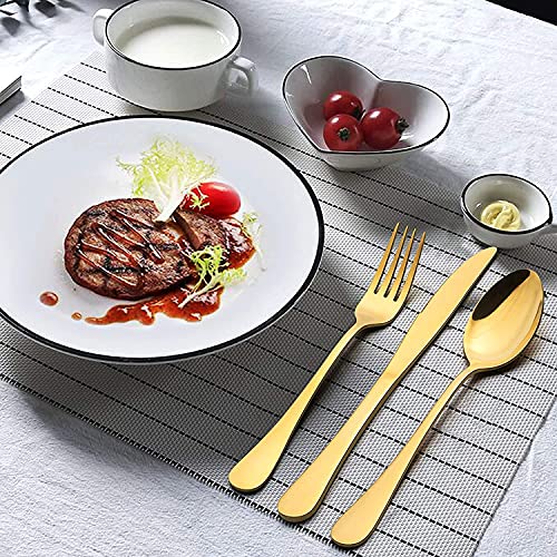 Image of Gold Silverware Set, Gold Flatware Set for 4, Stainless Steel Tableware Cutlery Set, Utensil Sets for Kitchen, Forks and Spoons Silverware (Gold, Set of 15)
