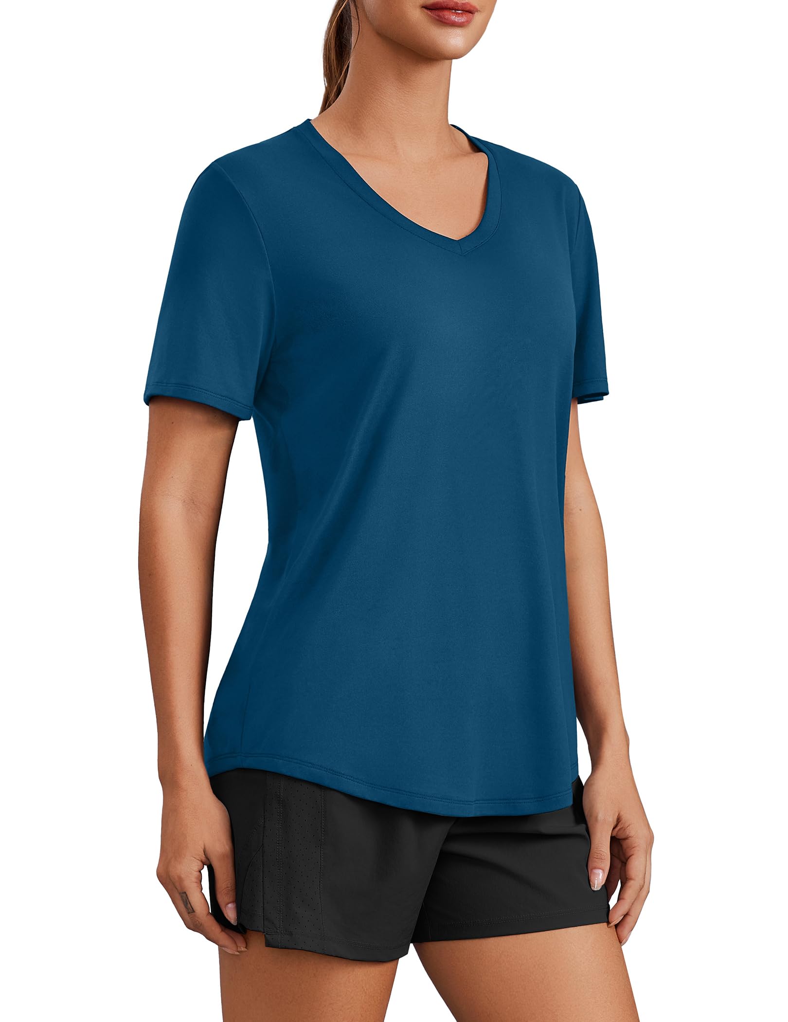 PINSPARK Sport T-Shirt Damen Gym Top Yoga T-Shirt UPF 50 Sonnenschutz Schnelltrocknend Leicht Sport Oberteile Locker Dunkelblau M