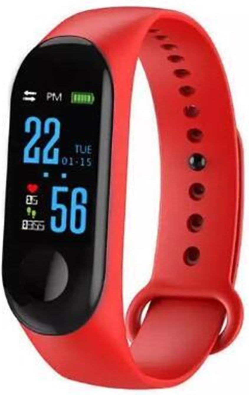 LYB New M3 Smart Bracelect Watches for Young Man Women Sport IP67 Fitness Bracelet Blood Pressure Heart Rate Monitor (Color : Red)