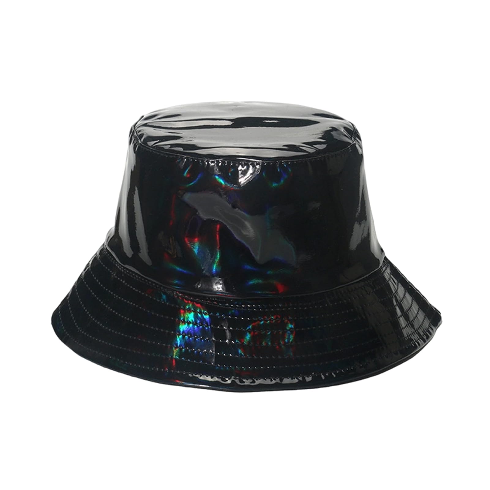 matumou Bucket Hat, Three-Dimensional Wide Brim Fisherman Hat, Waterproof Leather Cool Metallic Shine Hat, Stage Performance