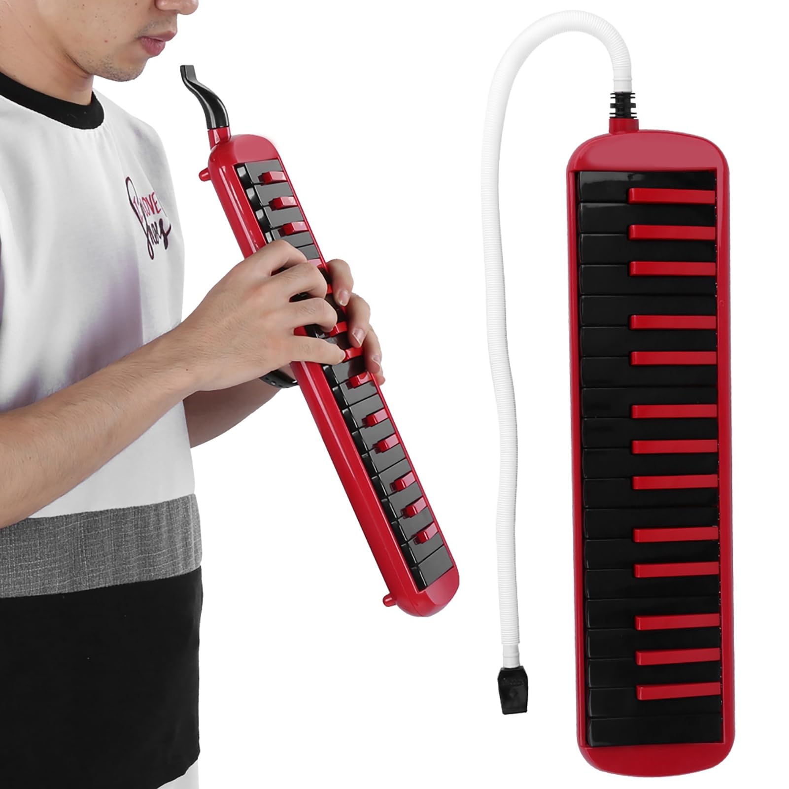 Mélodica à 32 touches, instrument de musique à vent ; mélodica pour débutants au design ergonomique ; harmonica clavier portable pour la pratique et l’apprentissage ; comprend un (Rouge)