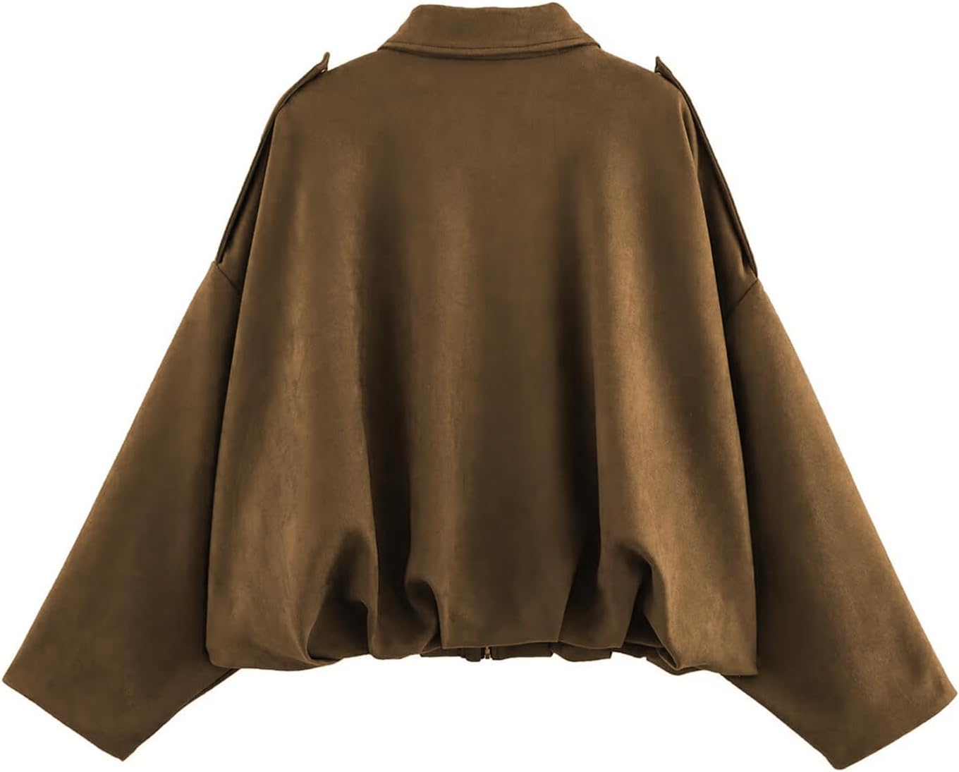 Womens Faux Suede Bomber Jacket Casual Lightweight Batwing Long Sleeve Oversized Coat Streetwear Outfits - Image 2