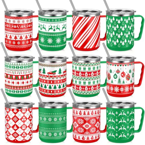 Umigy 12 Pcs Christmas Coffee Mug Bulk Employee Appreciation Gift Fair Isle