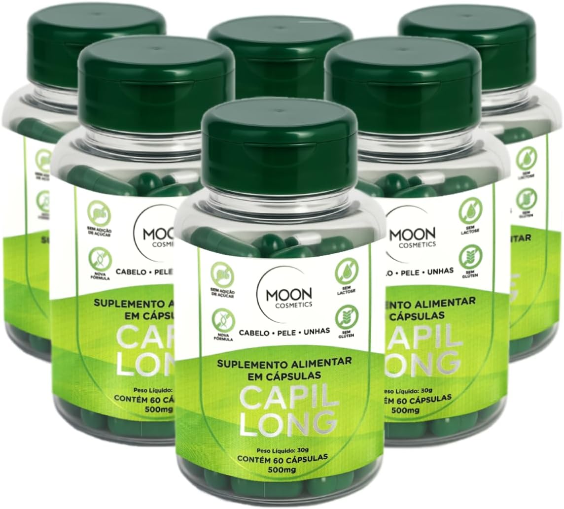 Kit 6 Vitamina Capilar Anti Queda Tratamento Pele Seca Unha Forte Suplemento Natural Crescimento Fortalecimento Saudavel