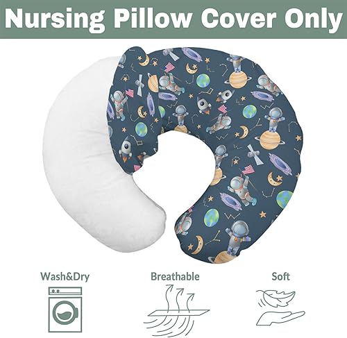 Miniatura 7 de Fundas de almohada de lactancia para niños y niñas, diseño de astronauta, planetas, galaxia, barco, luna, estrellas, funda de almohada para