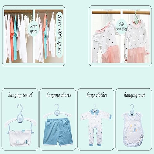Miniatura 3 de JSF Perchas de bebé para armario, paquete de 20 perchas verdes antideslizantes y extensibles de plástico para niños recién nacidos de 11 a 14