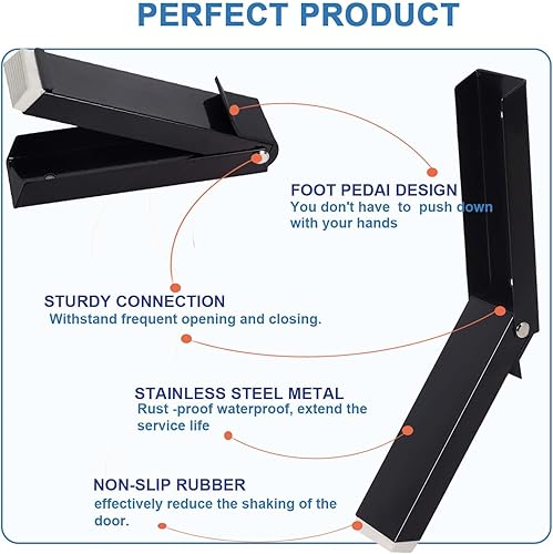 Miniatura 4 de Topes de puerta sin perforación, (6 unidades) de metal negro para puerta inferior de puerta con cintas de doble cara y tornillo