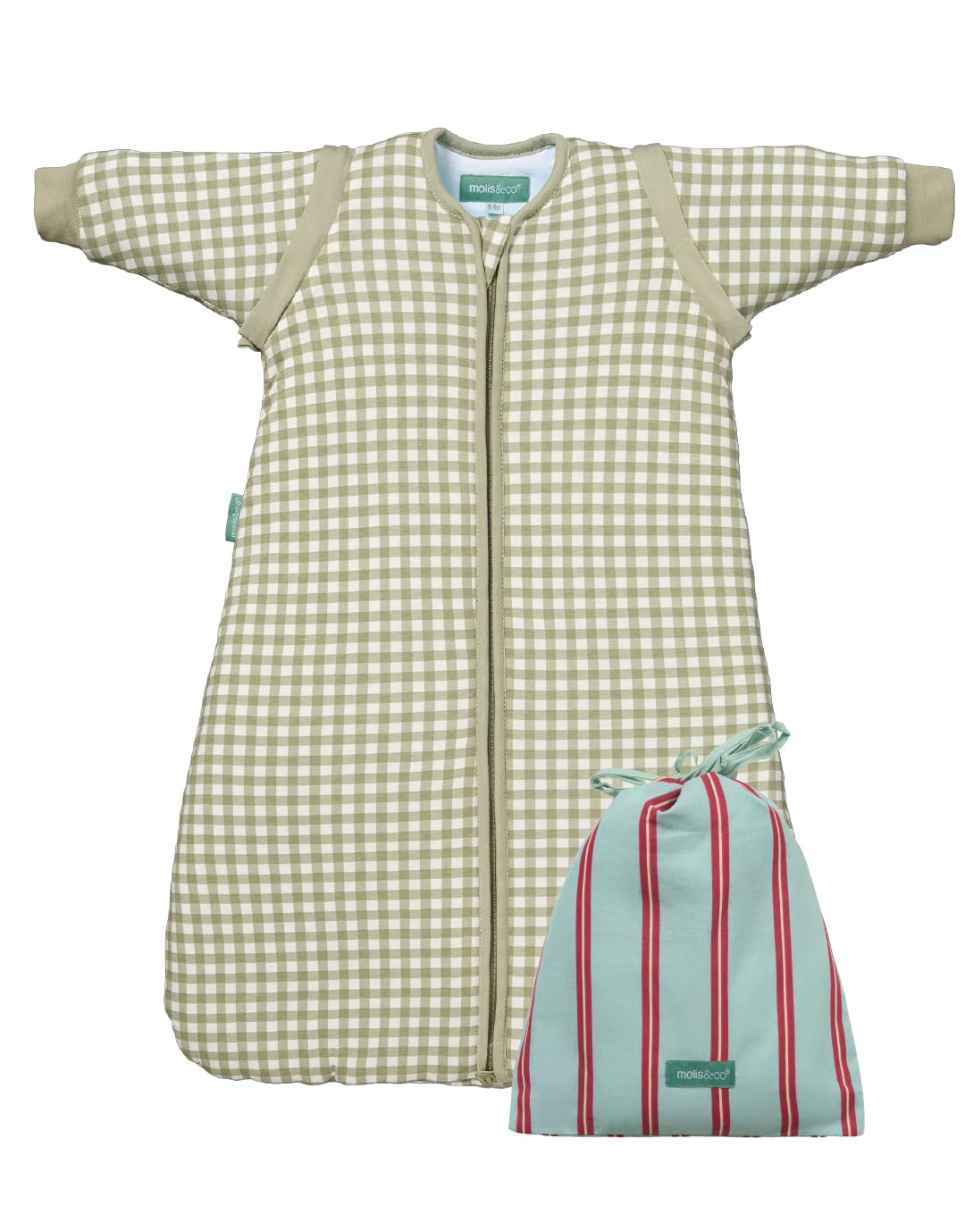 molis&co - Sacco nanna maniche staccabili per Neonati e Bambini - Sacchi Nanna 2.5 tog - 100% Cotone (Oeko-TEX 100) - Mint Tea (12 a 18 mesi)