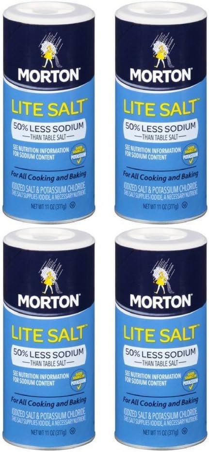 Morton Lite Salt, With Half The Sodium Of Table Salt, 11 oz (4pack)