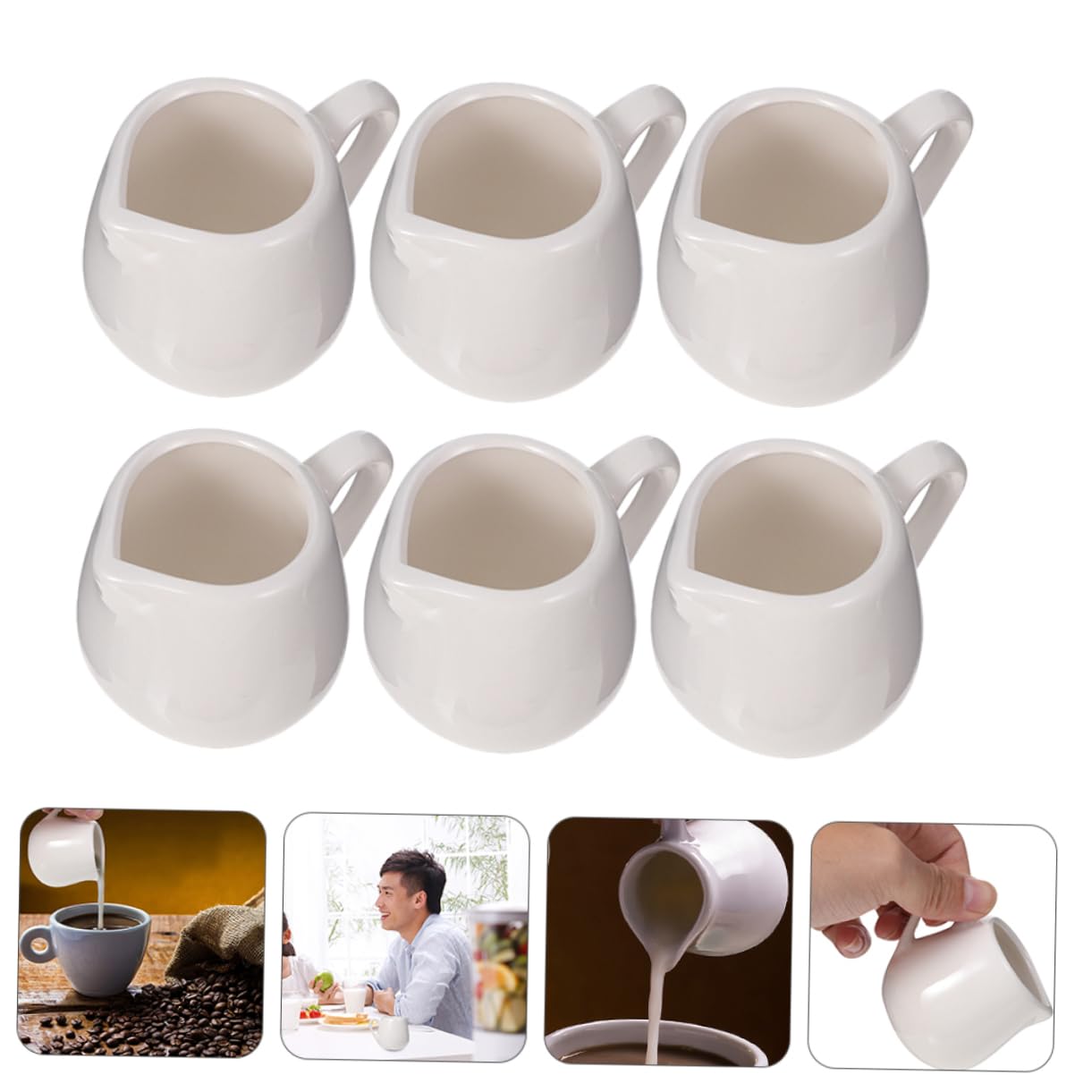 Sosoport Set 6 Pezzi Brocche da Salsa in Ceramica Bianca Manico Confortevole Design Semplice ed Elegante per Tavola da Pranzo e Regali per Nuove Case