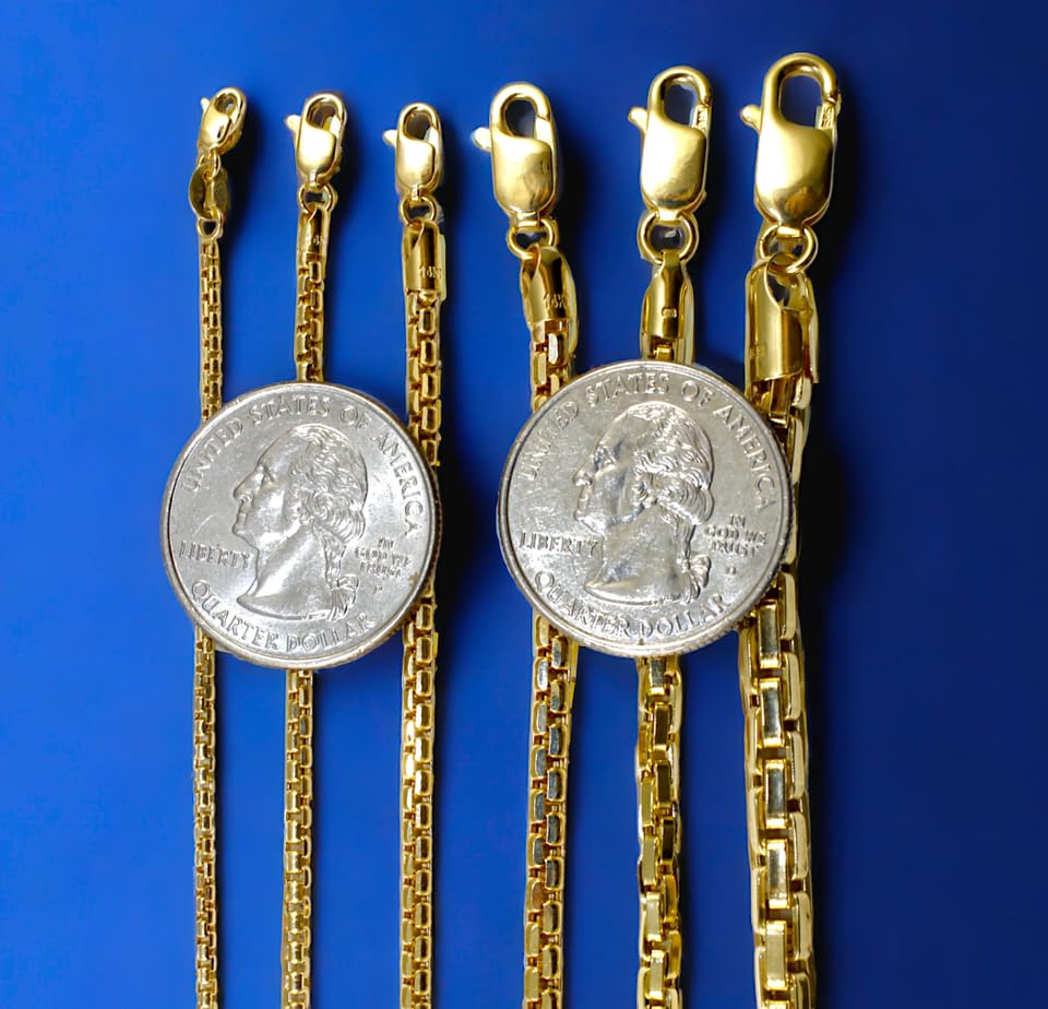 14K Yellow Gold Venetian Round Box Chain Necklace Bracelet Real Men Women Jewelry 1.40g-39.10g | 1.3mm-5.0mm | 7 inches-30 inches | MADE IN ITALY4