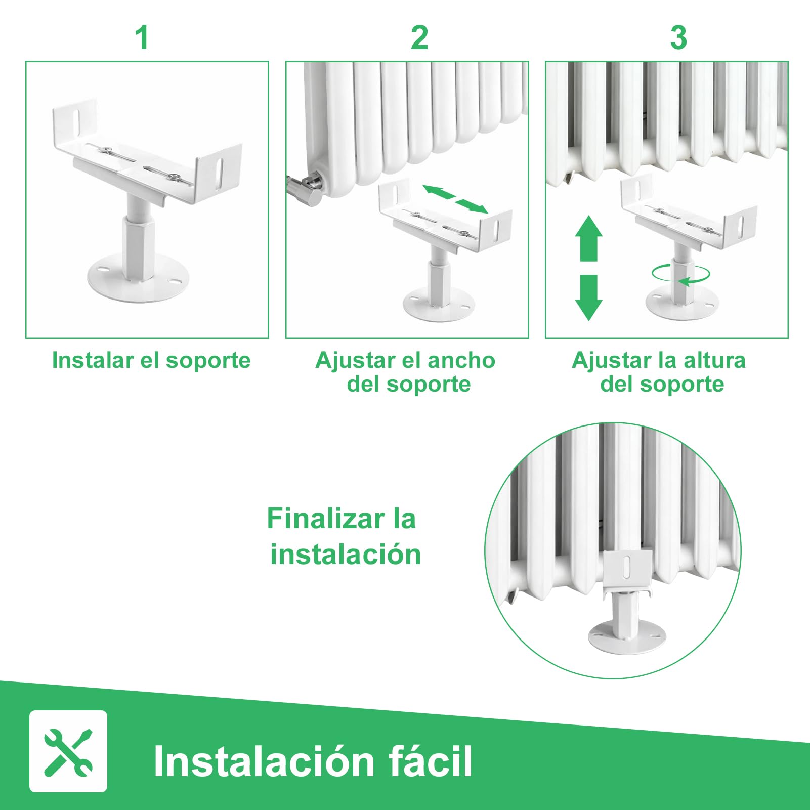 2 soportes de suelo para radiador, Soporte de suelo del calentador, altura ajustable, Pareja de Fijaciones al Suelo para radiadores de Aluminio con una, para posicionamiento vertical de radiadores