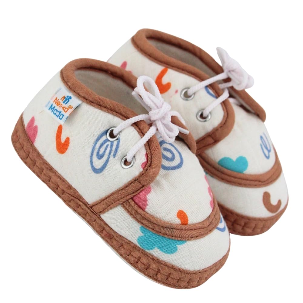 neska moda 6 To 12 Months Baby Boys & Baby Girls Star & Rainbow Muslin Lace White,Brown Hook & Loop Shoe Booties-BT5570-picture-7