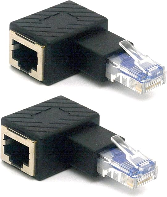 HTGuoji Angled RJ45 Ethernet Adapter, 90 Degree RJ45 8P8C Male to Female Cat5e Cat6 Network Patch Connector 2PCS (Right)