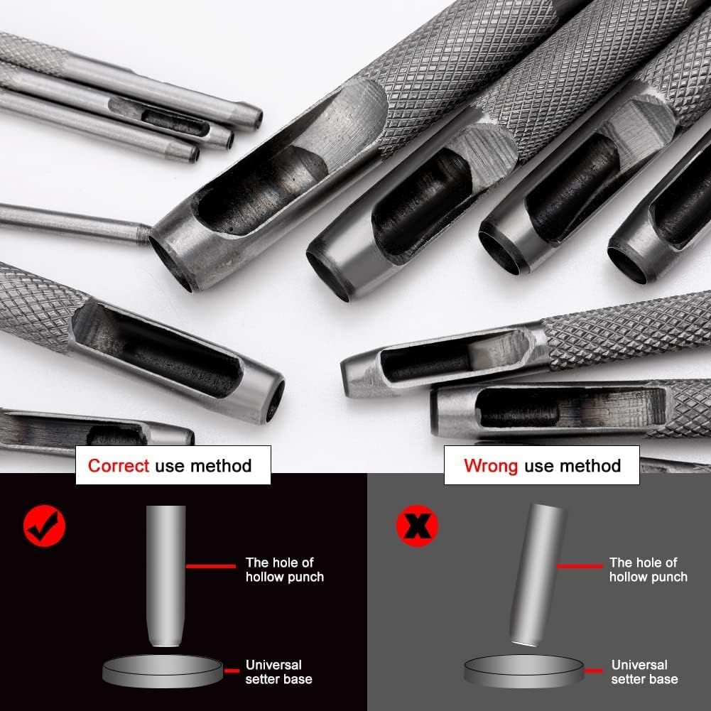 Utoolmart Round Steel Hollow Punch Set 3mm to 25mm Leather Craft Hollow Hole Punch Tools 15Pcs