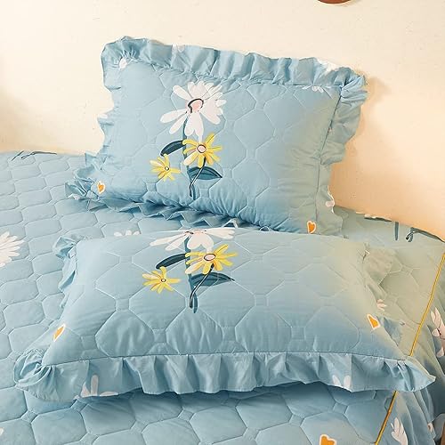 Miniatura 7 de Juego de falda de cama con volantes de 3 piezas, 3 piezas, cobertura lateral de 15.7 pulgadas, suave y cálida (margarita, 59.1 x 78.7 in para cama