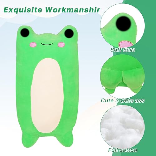 Miniatura 2 de Lindo juguete de peluche de rana larga, adorable animal de peluche de rana verde de 20 pulgadas con trasero, almohada Kawaii grande y blanda de rana