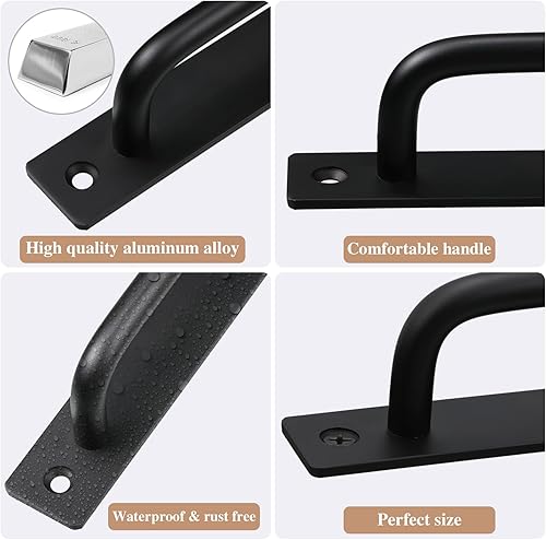 Miniatura 3 de Therwen 12 manijas de puerta tipo granero de 5.8 pulgadas, manijas de gabinete de cocina de aleación de aluminio, tiradores negros deslizantes para