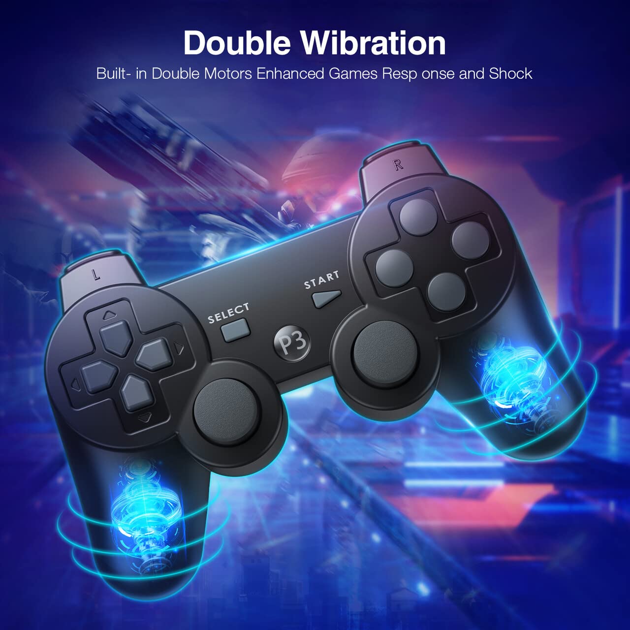 Powerextra PS-3 Controller Wireless for Play-Station 3 High Performance Gaming Controller with Upgraded Joystick for Play-Station 3 : Video Games