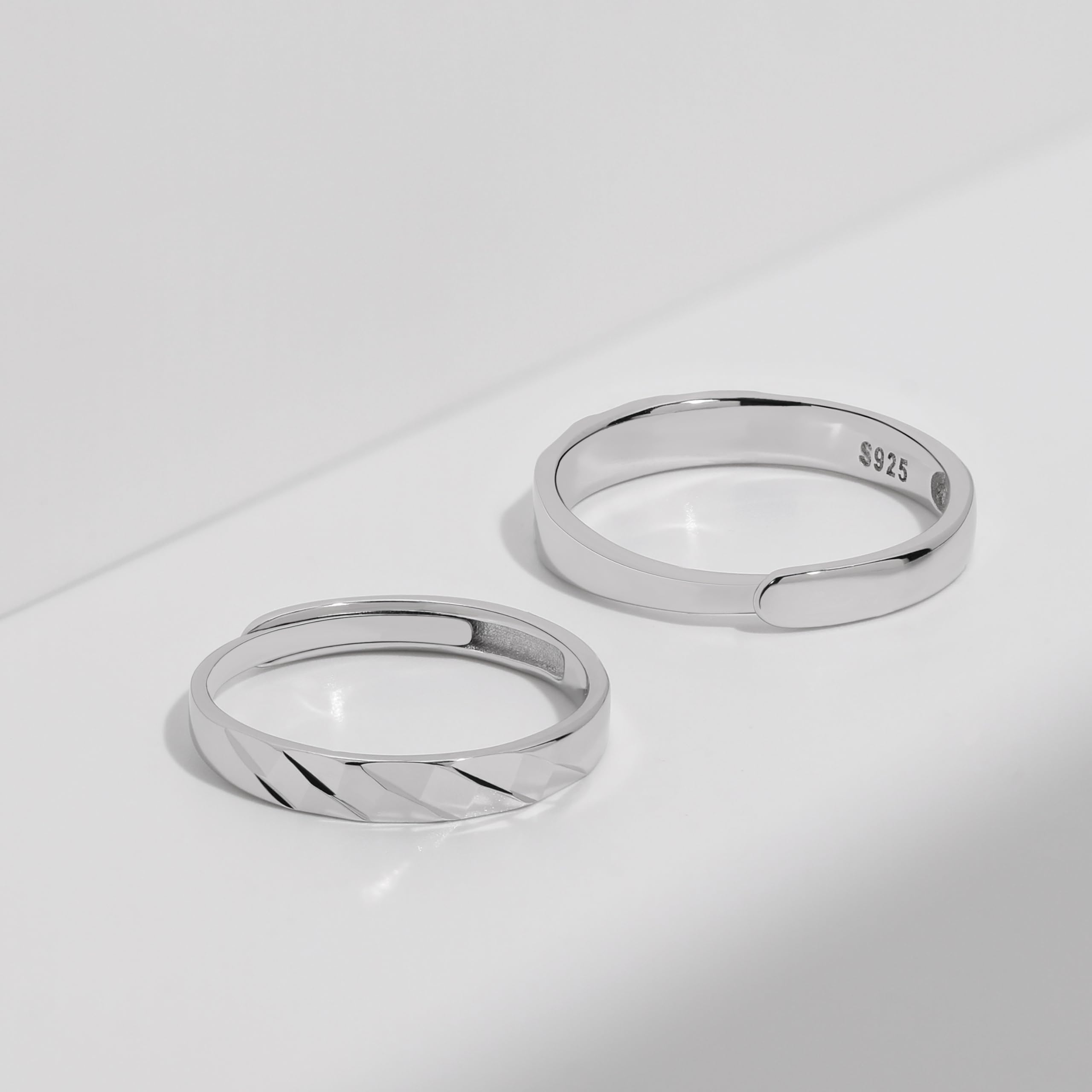 Meissa Anillos de Plata Pareja Plata de Ley 92 Alianzas Ajustables Mujer 3mm & Hombre 3,7mm Joyería de Compromiso Boda Aniversario o San Valentín, Juego de dos anillos