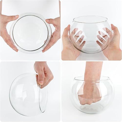 Miniatura 3 de Juego de 4 jarrones de vidrio transparente, 6 pulgadas de ancho x 4.4 pulgadas de alto, candelabros redondos, cuenco de burbujas, jarrones de flores