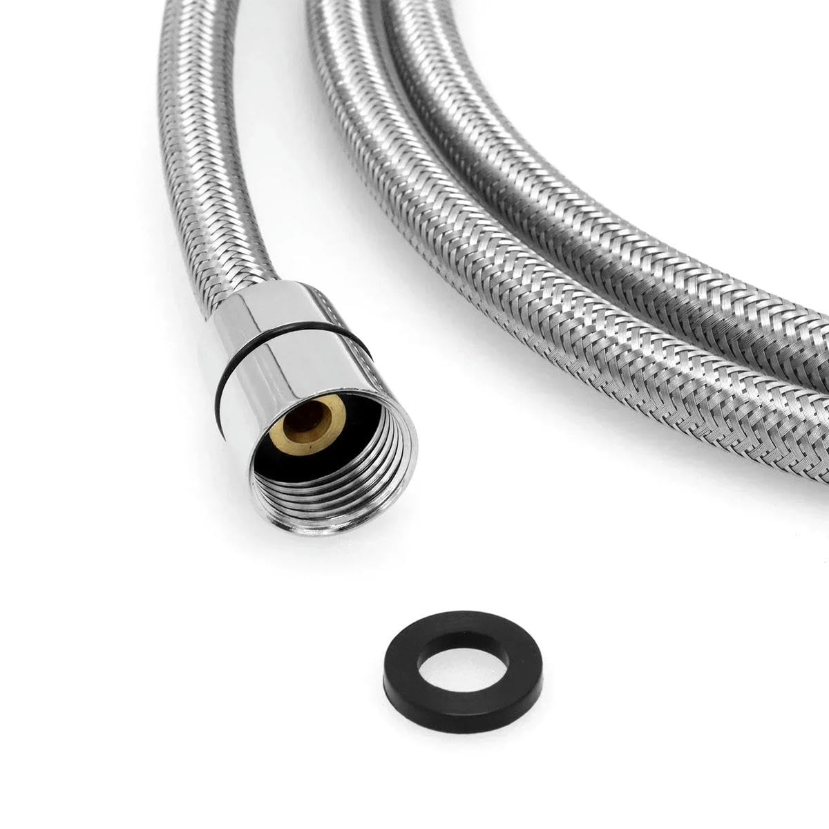 Inless Tuyau de robinet de cuisine en acier 50/60/70/80 cm, F1/2 M10 x 1, tuyau d'alimentation en eau, argenté, 1 pièce
