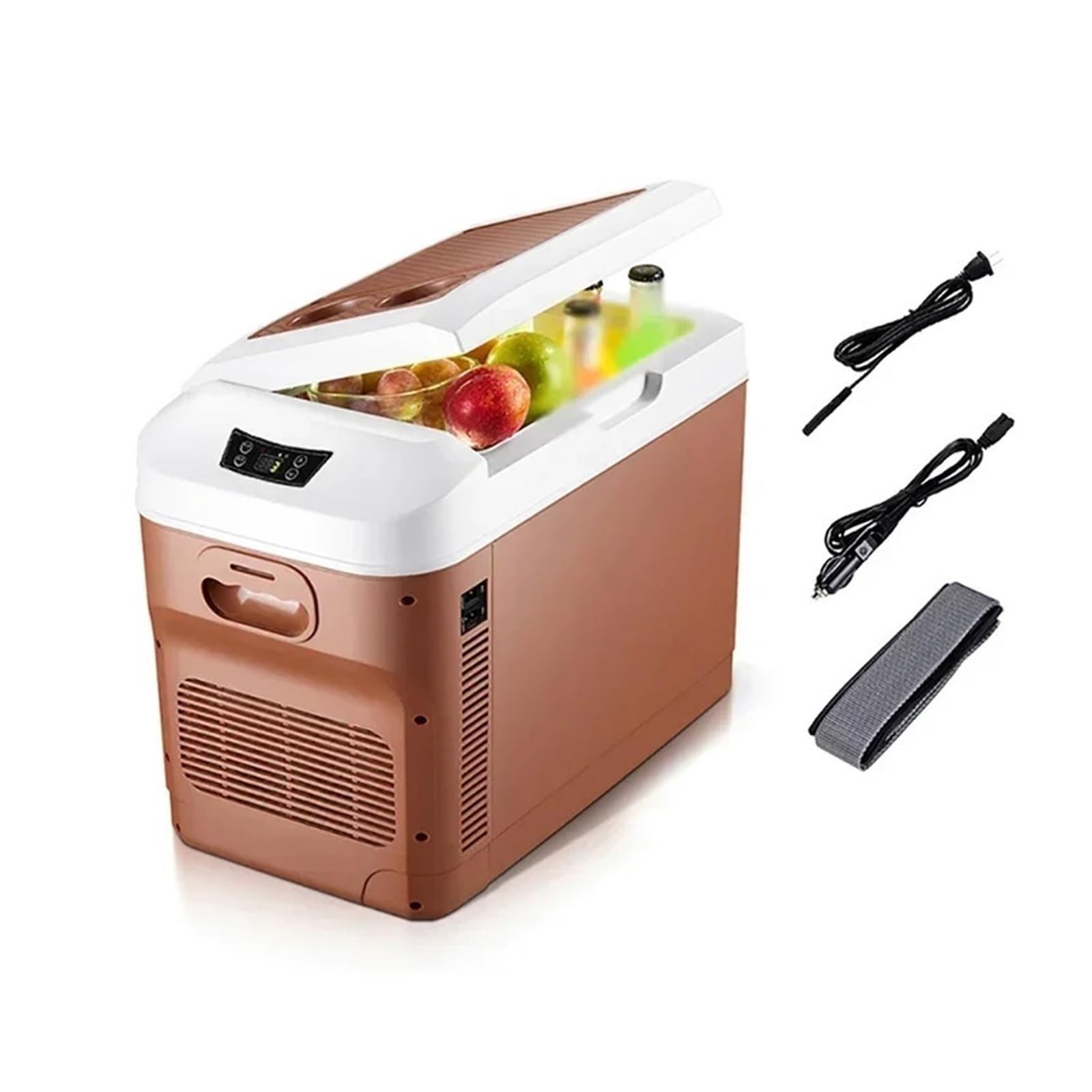 Refrigerador automático de 15 y 20 litros, Ideal for el Coche y el hogar, Ideal for Verano, Camping, picnics, con Pantalla Digital. Mini refrigerador for Coche.(Brown 15L-EU-220V)