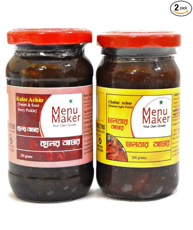 Menu Maker Select Premium Kuler Achar [Sweet & Sour Berry Pickle] and Chaltar Mishti Achar [Elephant Apple Pickle] Combo Pack, 250g Each