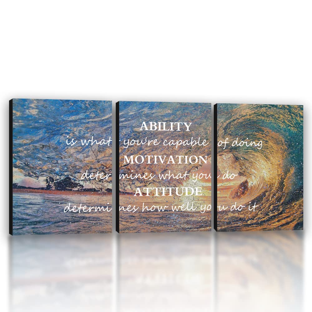 Motivational Canvas Wall Art Inspirational Poster Prints Contemporary 3 Piece Ocean Wall Art Entrepreneur Quote Artwork for Walls Office Pictures Decorations Men Bedroom Wall Decor(36" Wx16 H)