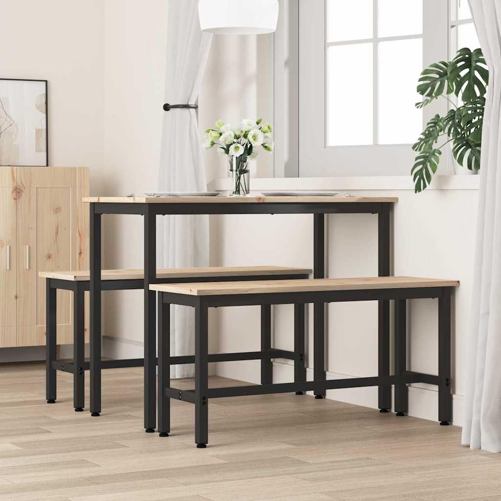 Banco rectangular de pino macizo con soportes de acero negro, 100 x 32,5 x 49 cm, acabado mate, color natural