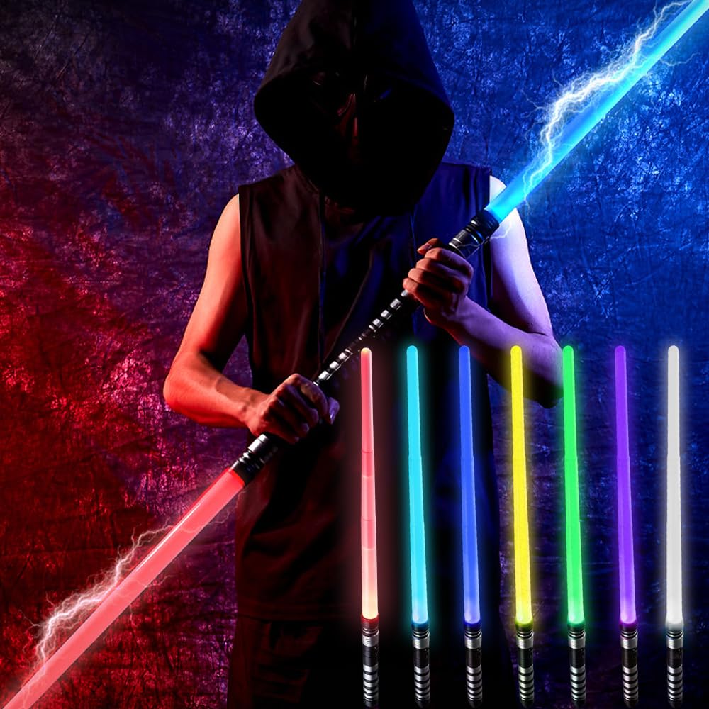 CLIUNT Star Wars Lightsaber, 2 Pack 7 Color LED Light Up Saber with Sound Effects, Light Sabers for Kids, Retractable Light Saber Sword Toys for Kids and Adults Cosplay Party Gifts
