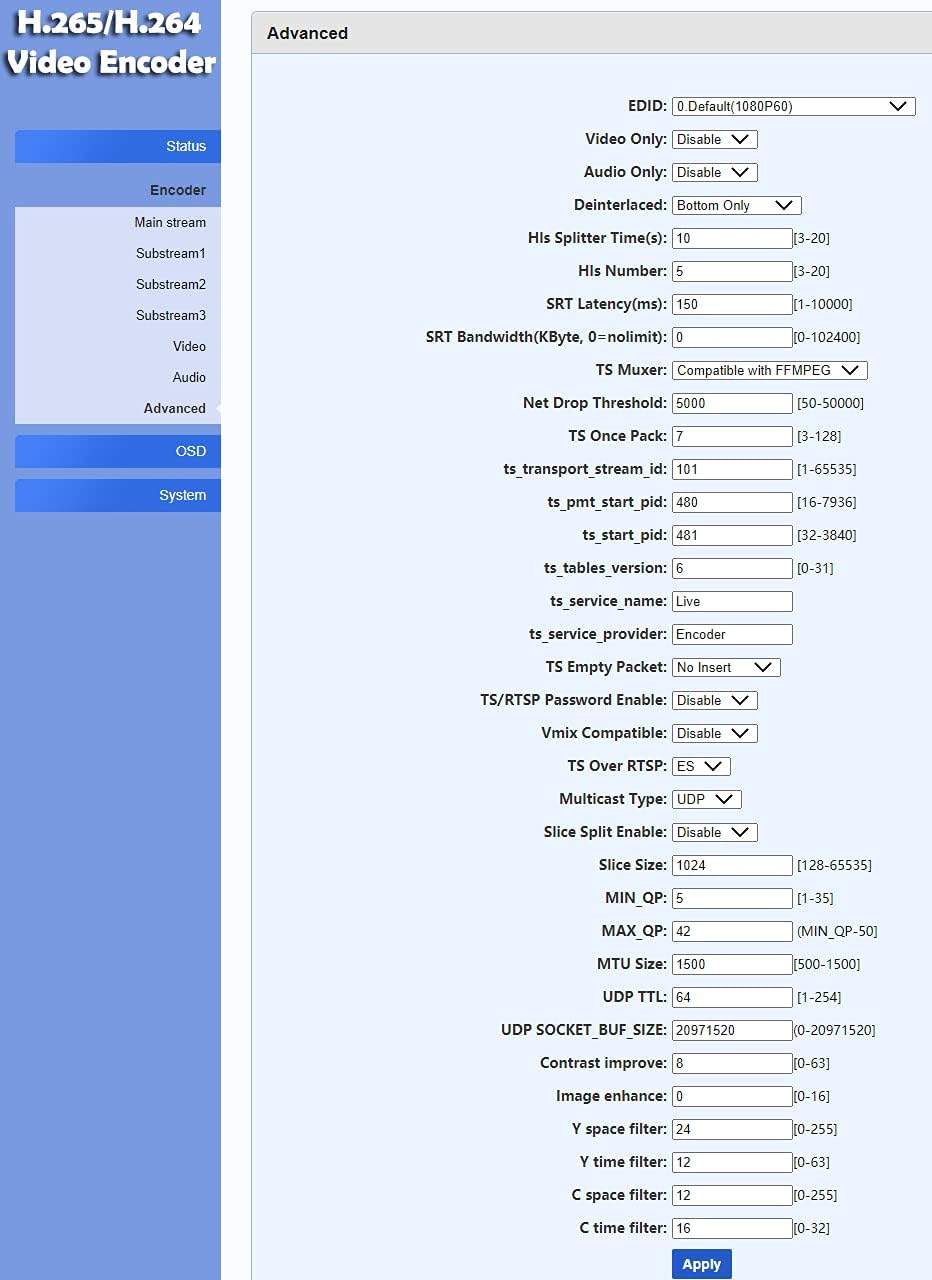 iseevy H.265 H.264 HDMI Video Encoder Support RTMP RTMPS RTSP RTP UDP HTTP FLV HLS TS SRT