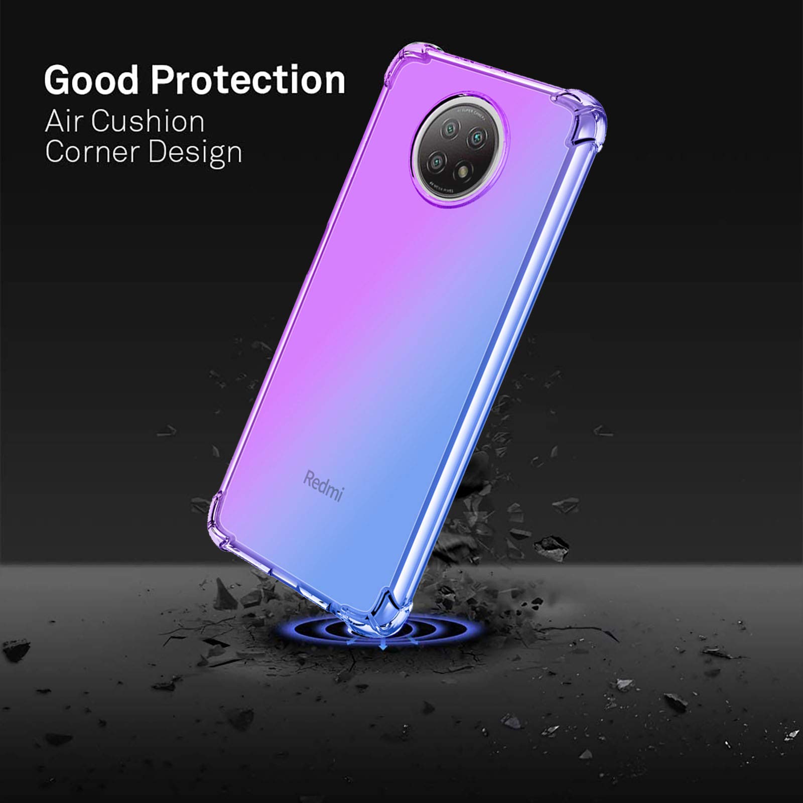 HAOYE Cover per Xiaomi Redmi Note 9S/Note 9 Pro Cover, Custodia in TPU a gradiente Colori, [Rinforzare la con Quattro Angoli] Custodia Trasparente Silicone Morbida TPU Ultra Sottile Case (Viola/Blu