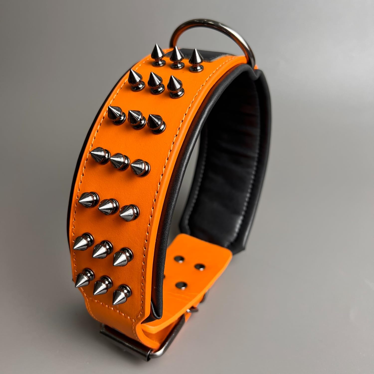 Luxury Leather Spike Dog Collar, Double-Layer Soft Cowhide, Punk Style for Medium and Large Dogs, Pit Bulls, Rowena (Orange,M-Neck 33-41cm)