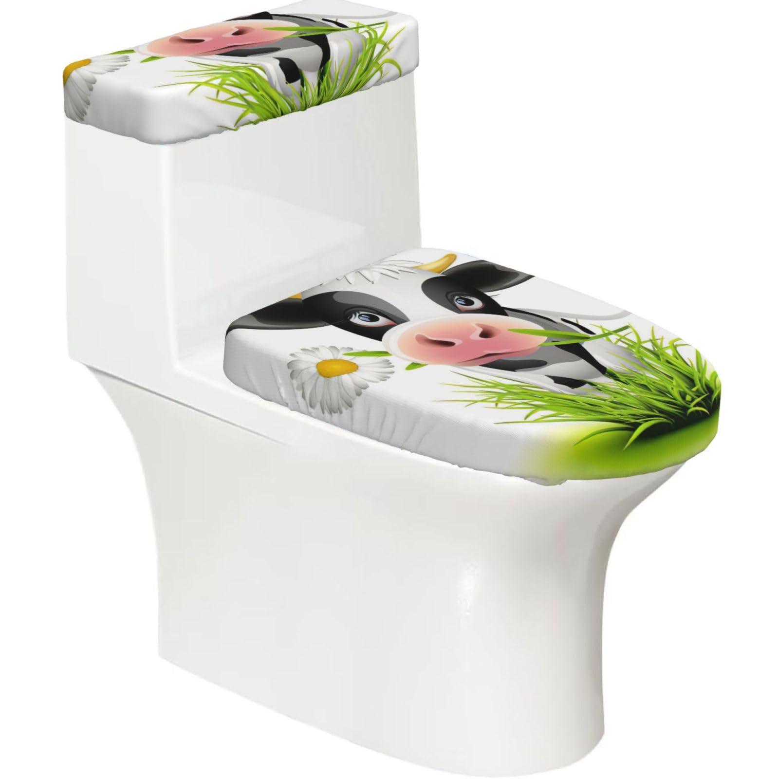 Cute Cow Print Bathroom Decor Toilet Lid Cover And Tank Covers, Restroom Accessories Fits Most Round