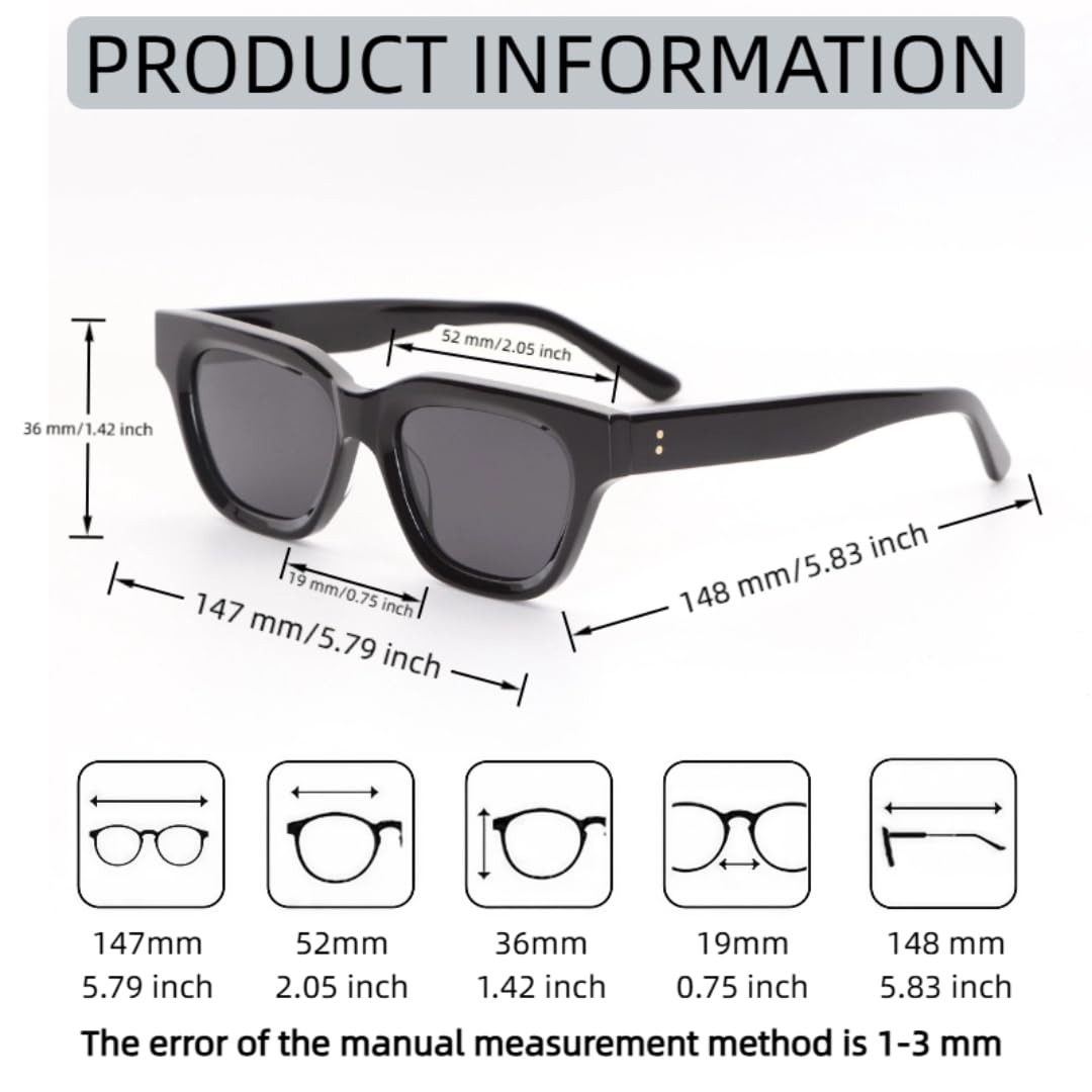 Gafas de sol rectangulares de moda con montura de acetato, estilo retro, para conducir, protección UV400.