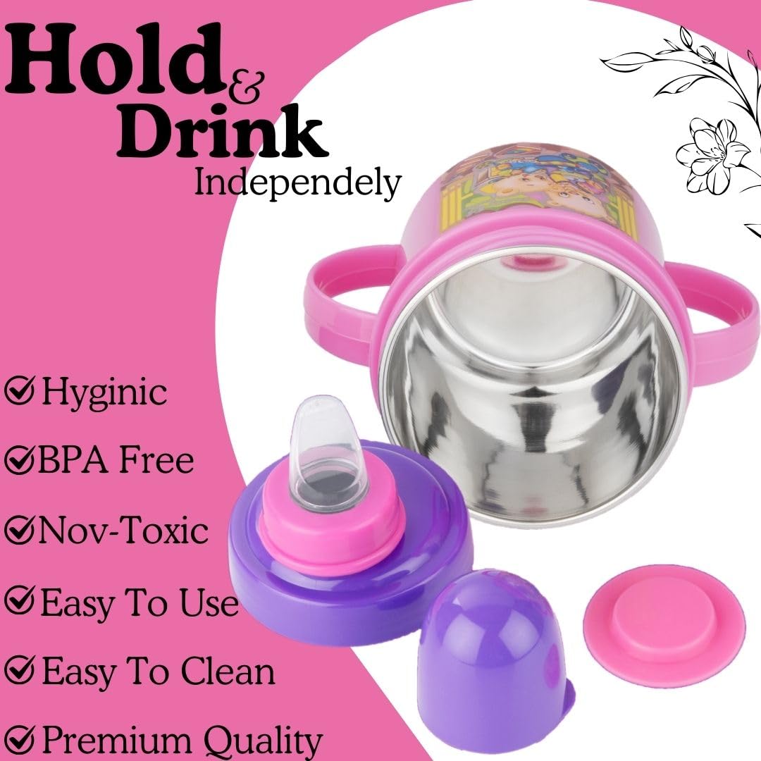 Zerya Hippo Stainless Steel Baby Spout Sipper Cup for Kids/Toddler with Soft Silicone 250 ML (Pink) 3