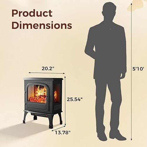 Miniatura 2 de Chimenea eléctrica independiente de 26 pulgadas con control remoto y temporizador de 12 horas, estufa de calentador infrarrojo con efecto de llama