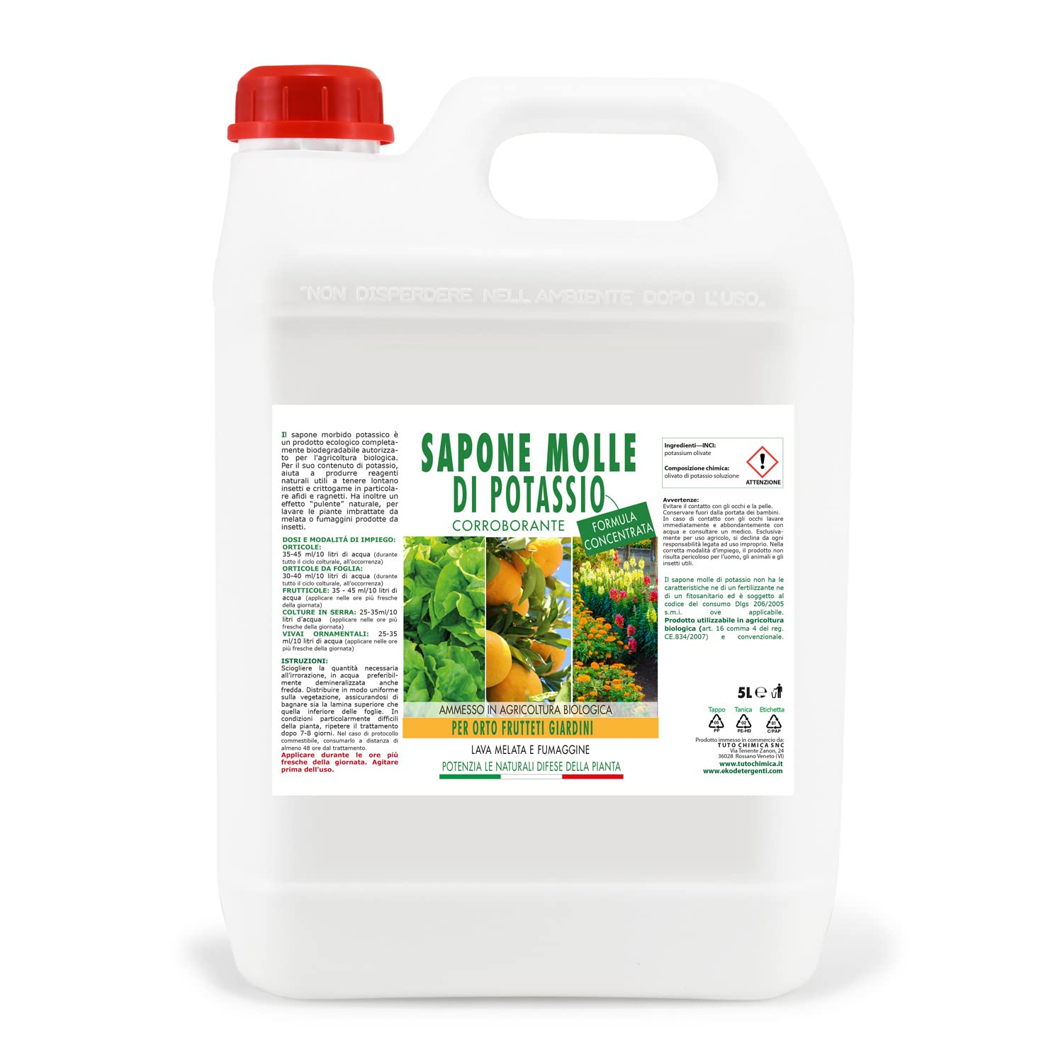 Sapone Molle di Potassio 5L per Orto e Frutta, Corroborante Concentrato - Efficace su Insetti parassiti melata e fumaggine