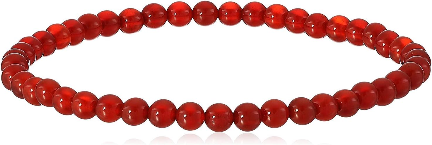 4mm Smooth Round Red Agate (Carnelian) Stretch Bracelet in Various Sizes (6, 6.5, 7, 7.5, 8 Inches) Perfect for Stacking or as a Single, Jewelry for Women, Men and Friends, Ideal for Everyday Wear, and Special Occasions