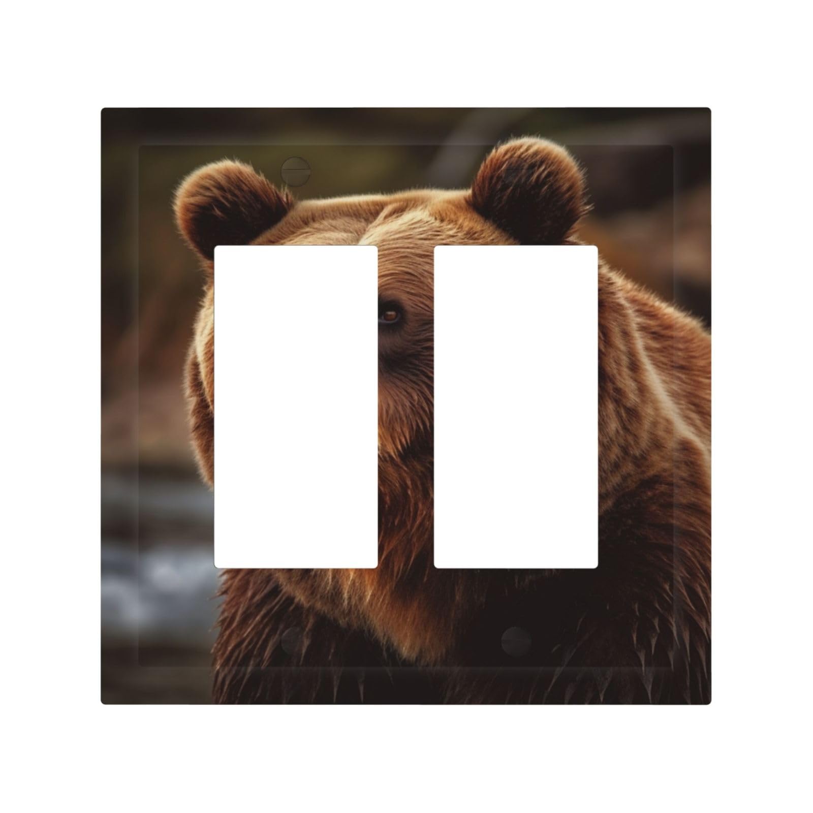 2-Gang Decorator Wall Plate Grizzly Bear Light Switch Cover Double Toggle Receptacle Wall Plate Mid Size 4.9" x 5" Wallplate Unbreakable Polycarbonate Outlet Faceplates Covers