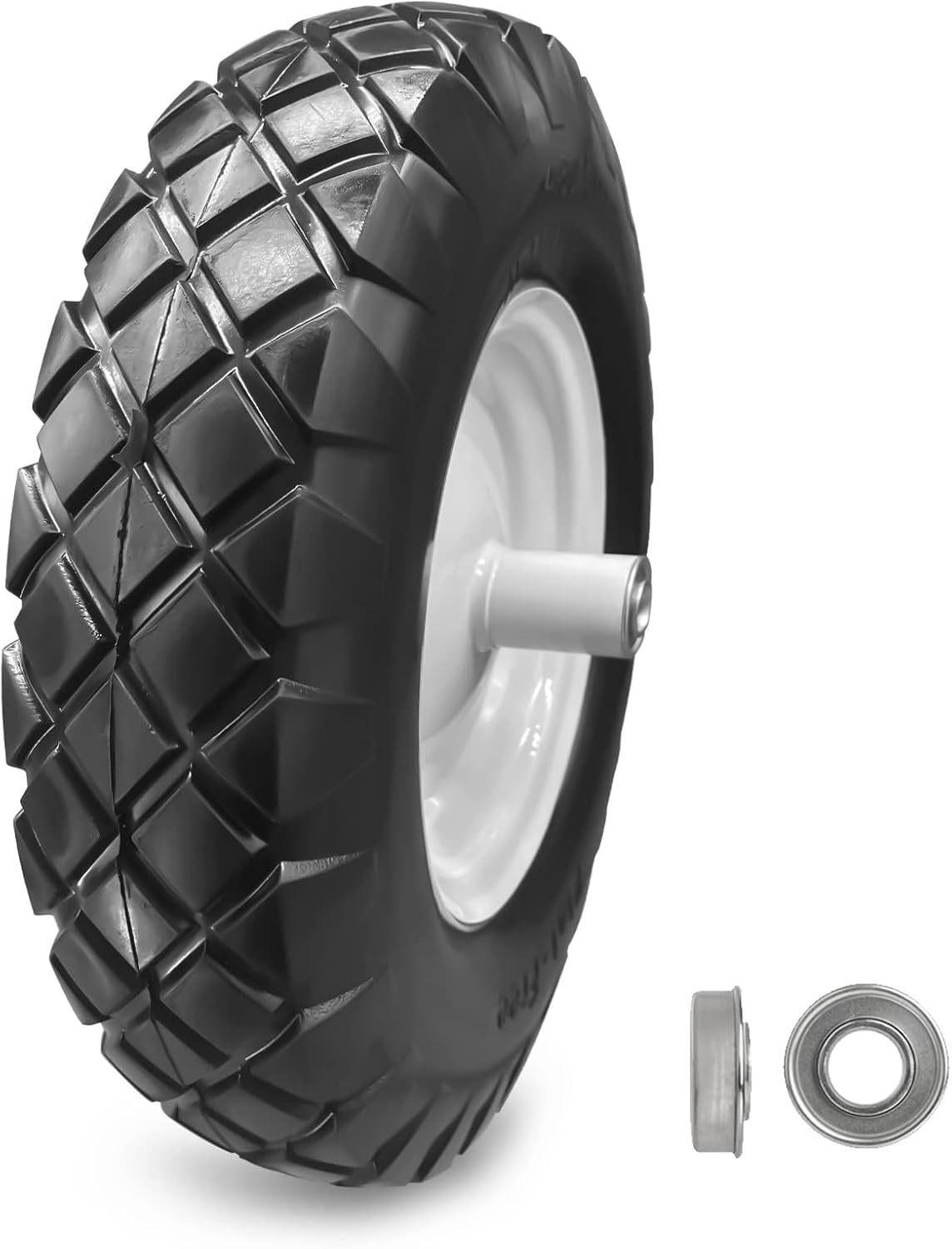 16" Flat Free Solid PU Tire and Wheel, 4.80/4.00-8 PU Airless Tires with 5/8" and 2 Pcs 3/4 Bearings, 6" Centered Hub for Hand Truck/Utility Cart/Dollies/Various Carts, 1 Pc(440 Lb Load)