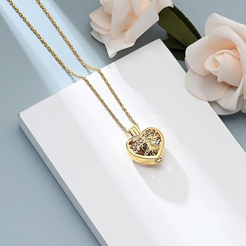 Miniatura 4 de shajwo Collar de cenizas de urna de cremación de corazón para mujeres y hombres vial de árbol de la vida colgante de ceniza joyería conmemorativa de