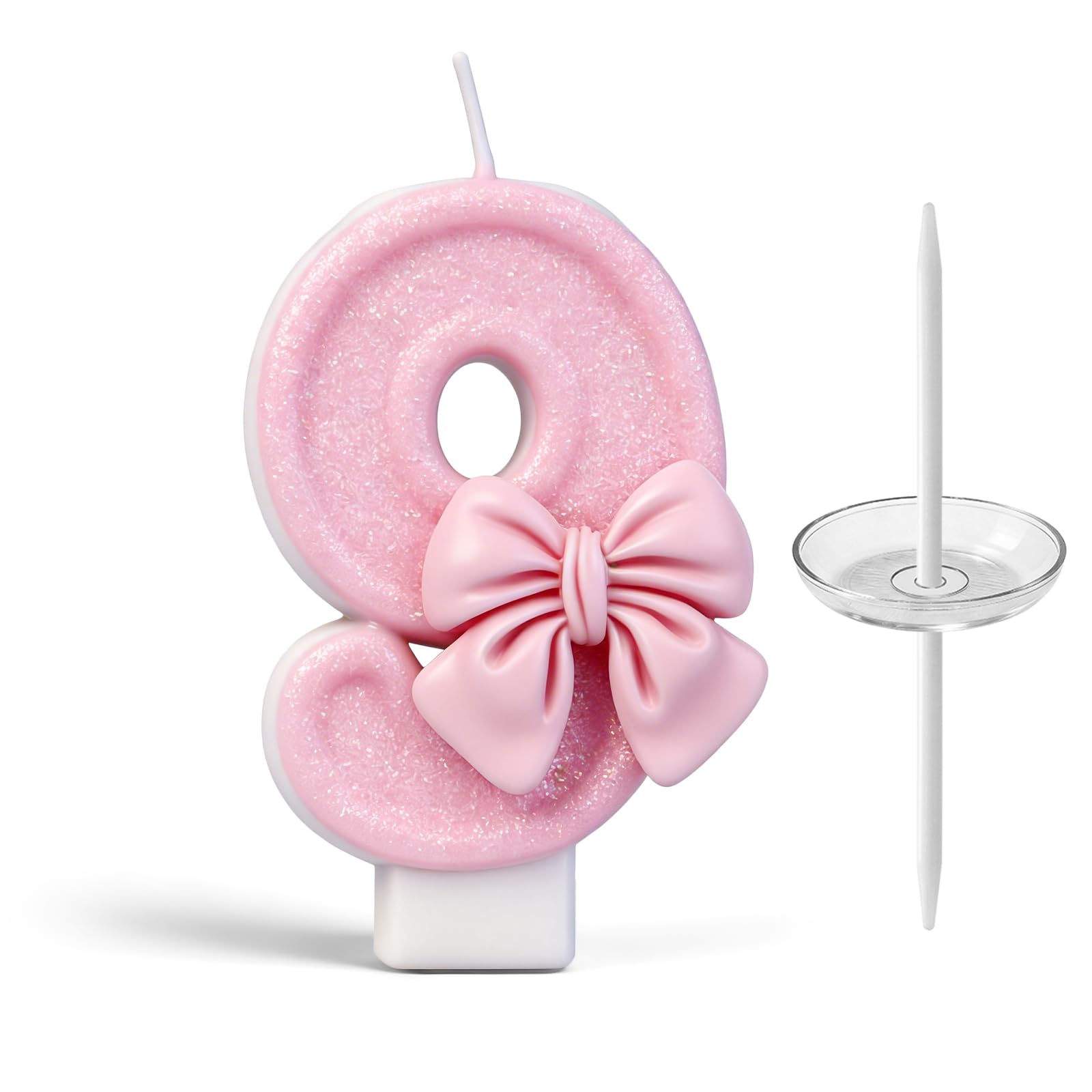Peapin Girls Pink 9Nd Birthday Cake Topper, Butterfly Glitter Number Candle Cake Decoration, Birthday Candles, Number Candles For Cakes, Birthday Party Cake Decorations