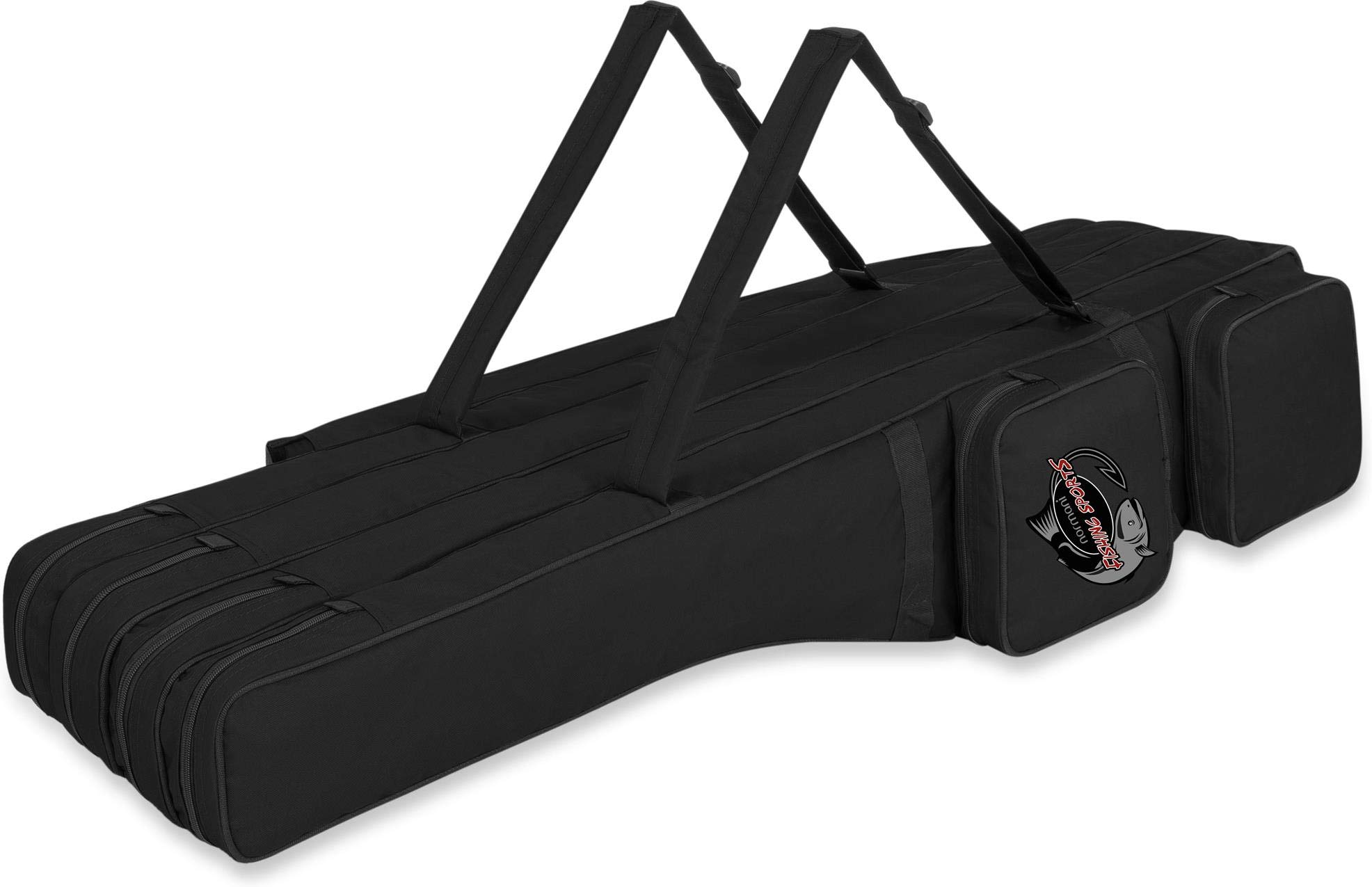normani Rutentasche Rod Case Angelkoffer Futteral mit 2, 3 oder 4 Ruten-Fächern, Verschiedene Längen wählbar - stark wasserabweisender Fishing Rucksack Schwarz 4 Innenfächer 150 cm