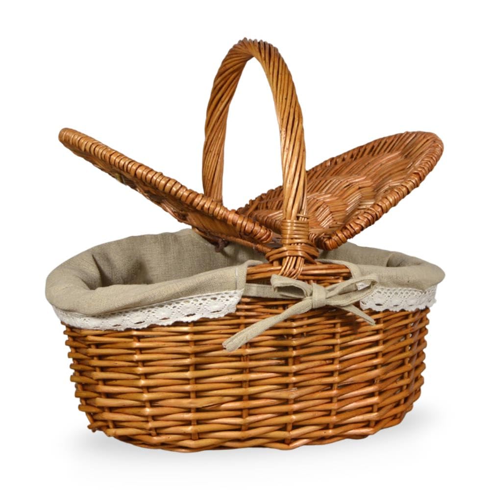 Cesta Picnic Corazón pequeño de mimbre y yute con tapa 35 x 25 x h 17 cm